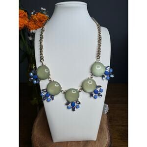 Stunning Green and blue Gold Tone Statement Necklace Big Faceted Bib Adjustable